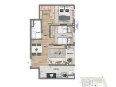 2 quartos · 47,46 m² · Ed. México