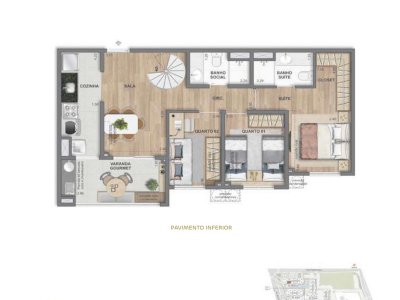 Cobertura duplex 3 quartos · 131,72 m² · Ed. Maldivas · pavimento inferior