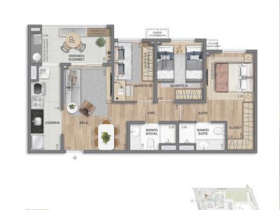 3 quartos com suíte · 65,93 m² · Ed. Maldivas