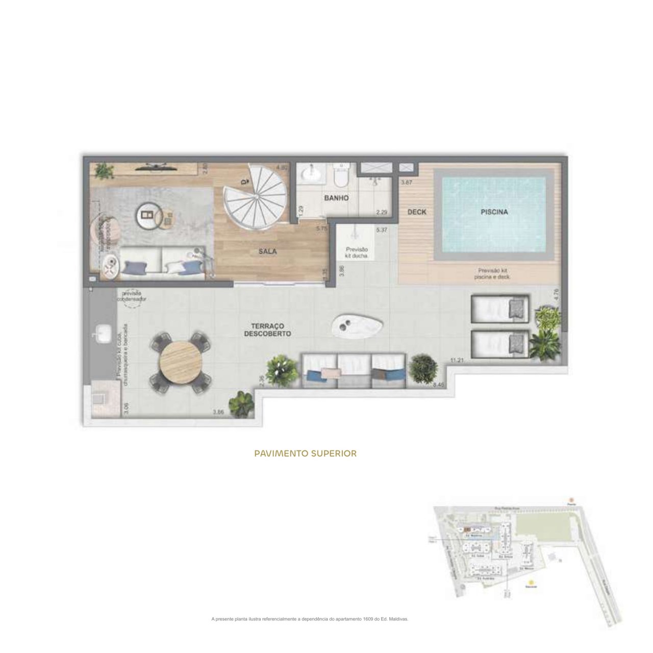 Cobertura duplex 3 quartos · 131,72 m² · Ed. Maldivas · pavimento superior