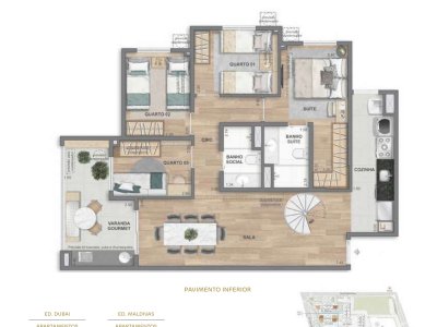 Cobertura duplex 4 quartos · 175,11 m² · Ed. Dubai e Maldivas · pavimento inferior